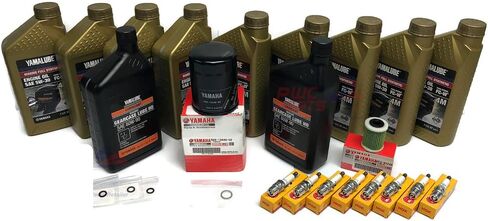 YAMAHA OEM XTO 425 XF425 V8 5.6L Outboard 05W30 4M Full Synthetic Oil Change Kit Lower Unit Gear Case HD Lube w/Drain Fill Gaskets Fuel Filter & NGK Iridium Spark Plugs Maintenance Kit in Saudi Arabia