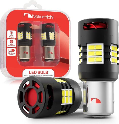 Nakamichi 1157 7528 P21/5W BAY15D Car LED Bulb Super Bright 30-SMD 3020 Chip with Canbus Error-Free 12,000 RPM Fan for Brake Turn Signal Indicator Parking Tail Light (Xenon White, 30 LEDs, Pack of 2) in Saudi Arabia