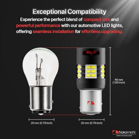 Nakamichi 1157 7528 P21/5W BAY15D Car LED Bulb Super Bright 30-SMD 3020 Chip with Canbus Error-Free 12,000 RPM Fan for Brake Turn Signal Indicator Parking Tail Light (Xenon White, 30 LEDs, Pack of 2) in Saudi Arabia