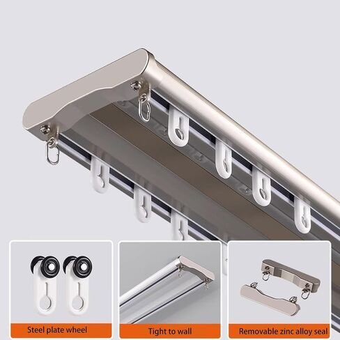 Double Curtains Tracks Ceiling Wall Mounted Heavy-Duty Curtains Rails Ceiling Track For Curtains Gold White Sliding Curtains Track System Ceiling Double Rails System For Living Bedroom(White,2.2m/7.2f in Saudi Arabia