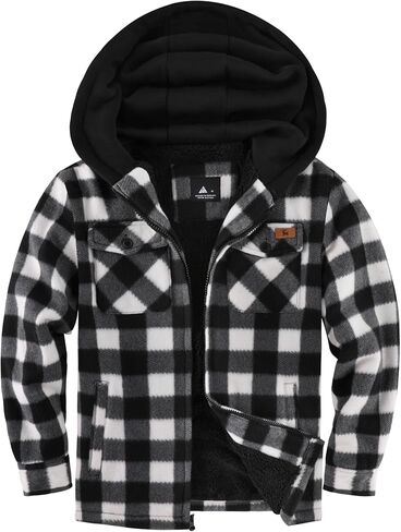 ZITY Boys Flannel Jacket Sherpa Lined Hoodies Zip Up Fleece Plaid Shirt Unisex Winter Coat Kids Outerwear 6-15 Years in Saudi Arabia