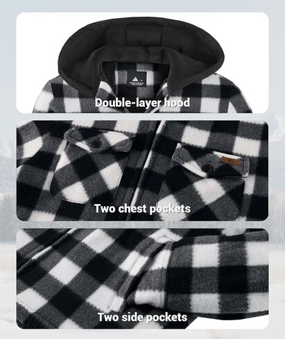 ZITY Boys Flannel Jacket Sherpa Lined Hoodies Zip Up Fleece Plaid Shirt Unisex Winter Coat Kids Outerwear 6-15 Years in Saudi Arabia