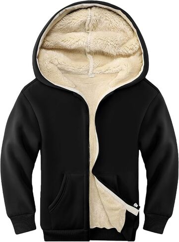 للجنسين بنين بنات شيربا اصطف جاكيت من الصوف هوديي الاطفال شتاء دافئ زمم مقنعين البلوز جاكيتات معطف 5-15Y in Kuwait