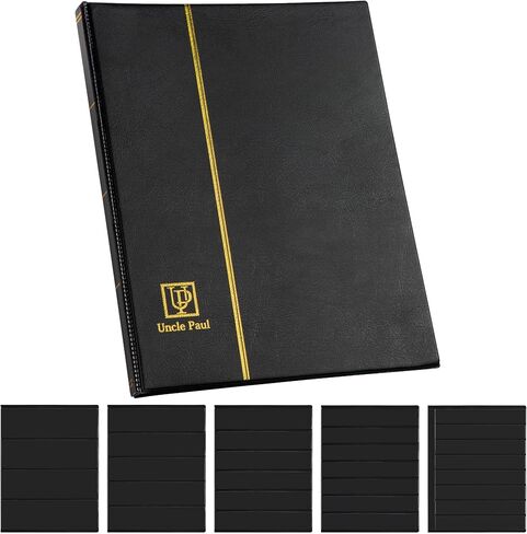 120 Pockets Stamp Album - Mixed Sizes Double-side Pages Artificial Leather Postage Stamp Holder Storage Book for Currency Banknotes Paper Folding Money Bills Documents Collection Black AS03MX1BK in Saudi Arabia