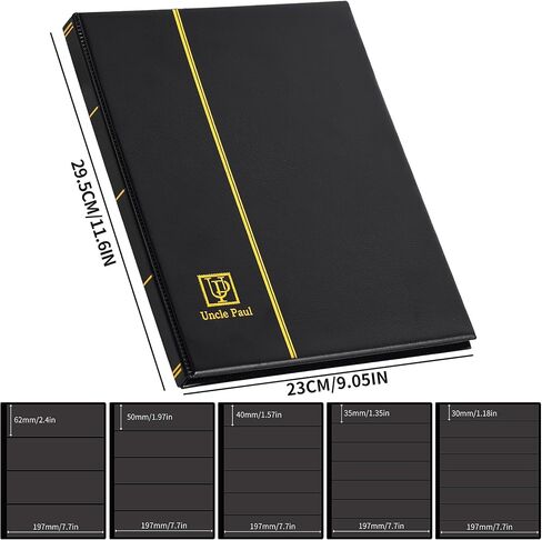 120 Pockets Stamp Album - Mixed Sizes Double-side Pages Artificial Leather Postage Stamp Holder Storage Book for Currency Banknotes Paper Folding Money Bills Documents Collection Black AS03MX1BK in Saudi Arabia