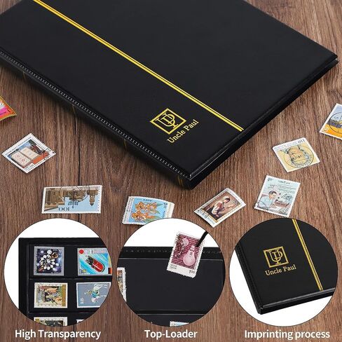 120 Pockets Stamp Album - Mixed Sizes Double-side Pages Artificial Leather Postage Stamp Holder Storage Book for Currency Banknotes Paper Folding Money Bills Documents Collection Black AS03MX1BK in Saudi Arabia