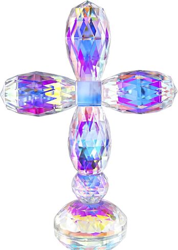QFkris Crystal Cross Traditional Standing Cross On Base Clear 5'' Tall Glass Tabletop Cross Figurine Christian Decor in Kuwait