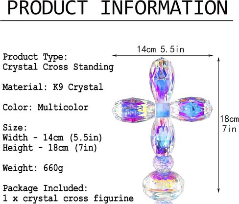 QFkris Crystal Cross Traditional Standing Cross On Base Clear 5'' Tall Glass Tabletop Cross Figurine Christian Decor in Kuwait