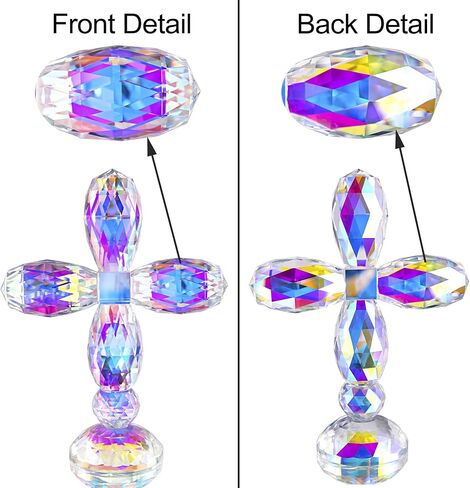 QFkris Crystal Cross Traditional Standing Cross On Base Clear 5'' Tall Glass Tabletop Cross Figurine Christian Decor in Kuwait