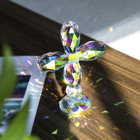 QFkris Crystal Cross Traditional Standing Cross On Base Clear 5'' Tall Glass Tabletop Cross Figurine Christian Decor in Kuwait
