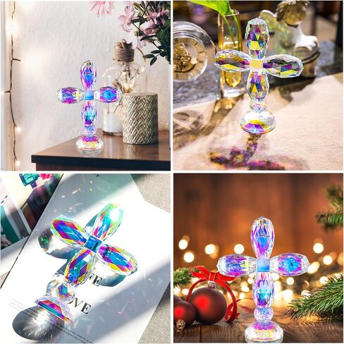 QFkris Crystal Cross Traditional Standing Cross On Base Clear 5'' Tall Glass Tabletop Cross Figurine Christian Decor in Kuwait