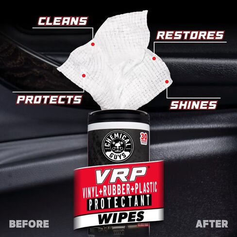 Chemical Guys VRP Vinyl, Rubber, Plastic Shine and Protectant Wipes Canister (30 ct) (2 Pack) – Quick Detail Wipes for Interior & Exterior Surfaces in Saudi Arabia
