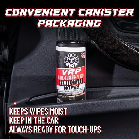 Chemical Guys VRP Vinyl, Rubber, Plastic Shine and Protectant Wipes Canister (30 ct) (2 Pack) – Quick Detail Wipes for Interior & Exterior Surfaces in Saudi Arabia
