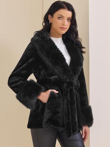 Allegra K Women's Faux Fur Winter Coats Long Sleeve Lapel Shaggy Jacket Warm Coat with Pockets 2025 in Saudi Arabia