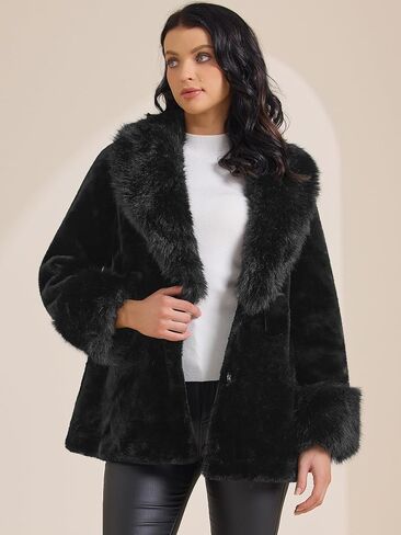 Allegra K Women's Faux Fur Winter Coats Long Sleeve Lapel Shaggy Jacket Warm Coat with Pockets 2025 in Saudi Arabia