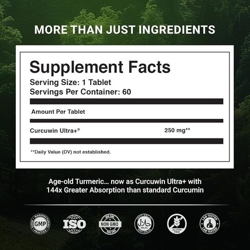 مشروع العافية [TWP الكركمين مع Curcuwin Ultra+ 250mg | يدعم صحة المفصل والعضلات والرئة | للتنقل والانتعاش | للنساء والرجال | إمداد شهرين - 60 قرصًا (حزمة 2) in Kuwait