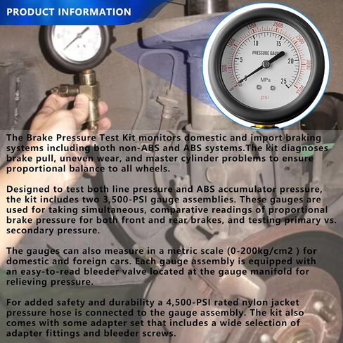 Universal Brake Oil Pressure Gauge, Automobile ABS Hydraulic Oil Pressure Gauge, Brake System Test Gauge in Kuwait