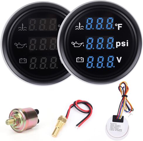 3 in 1 Gauge Kit 52mm Digital Oil Pressure Gauge, Water Temperature Gauge, Voltmeter for Car Truck Boat RV Motorcycle, Automotive Gauge Kit with Oil Pressure Sensor, Universal 12V (RED3) in Saudi Arabia