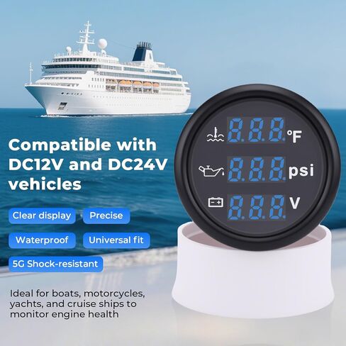 3 in 1 Gauge Kit 52mm Digital Oil Pressure Gauge, Water Temperature Gauge, Voltmeter for Car Truck Boat RV Motorcycle, Automotive Gauge Kit with Oil Pressure Sensor, Universal 12V (RED3) in Saudi Arabia