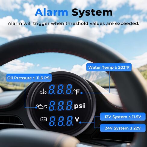 3 in 1 Gauge Kit 52mm Digital Oil Pressure Gauge, Water Temperature Gauge, Voltmeter for Car Truck Boat RV Motorcycle, Automotive Gauge Kit with Oil Pressure Sensor, Universal 12V (RED3) in Saudi Arabia