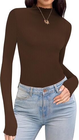 قميص Elesol turtleneck النساء الكشكش مضلعة الأكمام الطويلة. in Kuwait