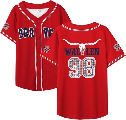 Women 98 Baseball Jersey Cow Skull Graphic Rhinestone Shirts Fan Tshirts Country Music Short Sleeve Tops in Kuwait