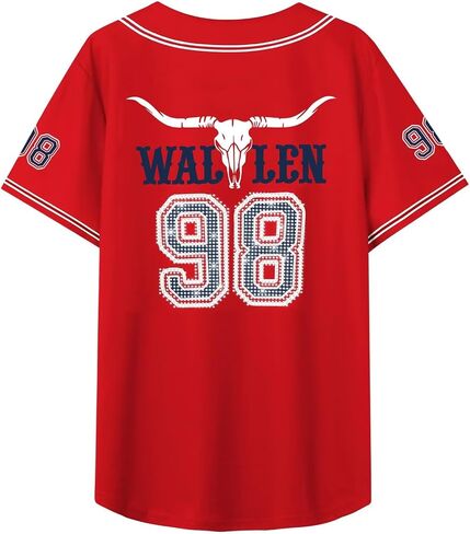Women 98 Baseball Jersey Cow Skull Graphic Rhinestone Shirts Fan Tshirts Country Music Short Sleeve Tops in Kuwait