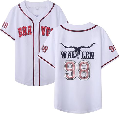 Women 98 Baseball Jersey Cow Skull Graphic Rhinestone Shirts Fan Tshirts Country Music Short Sleeve Tops in Kuwait