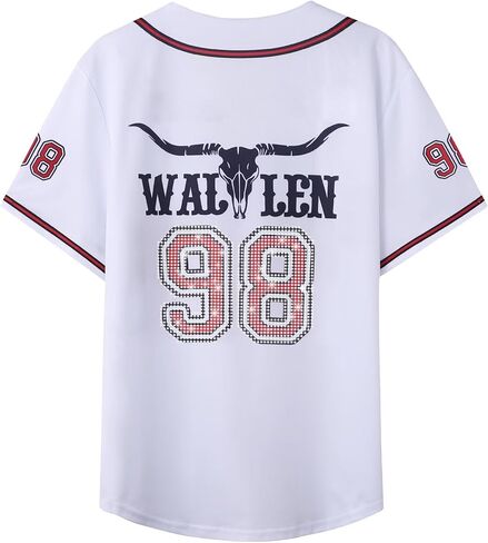 Women 98 Baseball Jersey Cow Skull Graphic Rhinestone Shirts Fan Tshirts Country Music Short Sleeve Tops in Kuwait