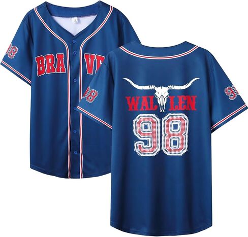 Women 98 Baseball Jersey Cow Skull Graphic Rhinestone Shirts Fan Tshirts Country Music Short Sleeve Tops in Kuwait