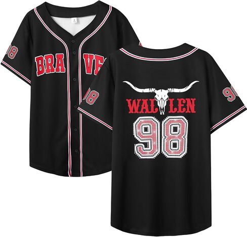 Women 98 Baseball Jersey Cow Skull Graphic Rhinestone Shirts Fan Tshirts Country Music Short Sleeve Tops in Kuwait