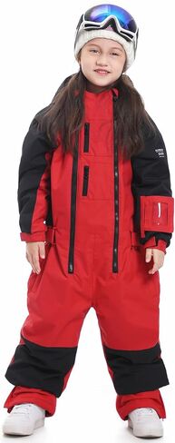 Kids Girls Boys One Piece Snowsuits Ski Suits High Collar Hood Double Zipper Jumpsuits Winter Waterproof Jackets in Saudi Arabia