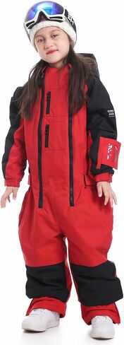 Kids Girls Boys One Piece Snowsuits Ski Suits High Collar Hood Double Zipper Jumpsuits Winter Waterproof Jackets in Saudi Arabia