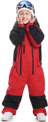 Kids Girls Boys One Piece Snowsuits Ski Suits High Collar Hood Double Zipper Jumpsuits Winter Waterproof Jackets in Saudi Arabia