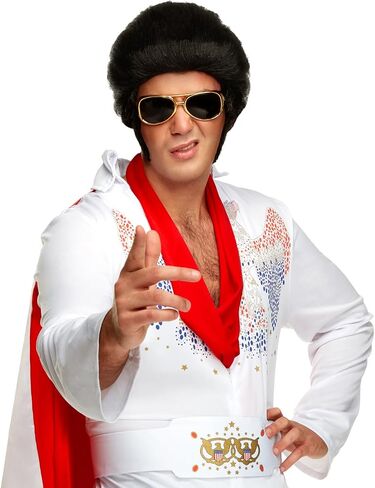 Morph Vegas Rockstar Costume With Wig + Glasses, Adult Men Disco Costume Mens 50s Jumpsuit Halloween Costumes For Men in Saudi Arabia