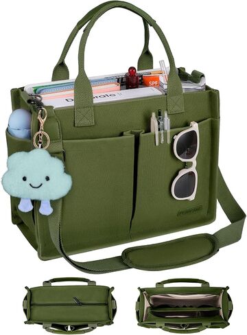 BESBESME Canvas Tote Bag for Women with Zipper & Compartments– Large Work & College Laptop Tote Crossbody Shoulder Bag in Saudi Arabia