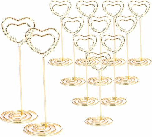 12pcs Table Number Holders Metal, 3.35 inch Place Card Stands for Wedding Centerpieces, Birthday Party - Table Card & Photo Picture Holders (Gold-Heart Shaped) in Kuwait