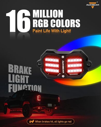 Auxbeam 4 Pods RGB LED Rock Lights, Bluetooth& Remote Control Multi Color-Changing Wheel Well Lights w/Brake Mode, Music & Voice Sync Underglow for Trucks UTV Car Boat Waterproof, 1 Year Warranty in Saudi Arabia