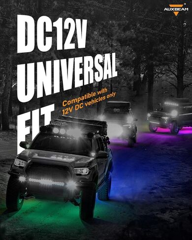 Auxbeam 4 Pods RGB LED Rock Lights, Bluetooth& Remote Control Multi Color-Changing Wheel Well Lights w/Brake Mode, Music & Voice Sync Underglow for Trucks UTV Car Boat Waterproof, 1 Year Warranty in Saudi Arabia