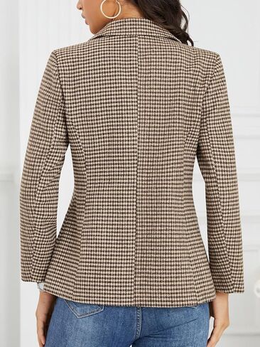 ELLEVEN 2025 Women's Houndstooth Plaid Blazers with Embroidered Collar, Business Casual Work Office Jacket with Pockets in Saudi Arabia