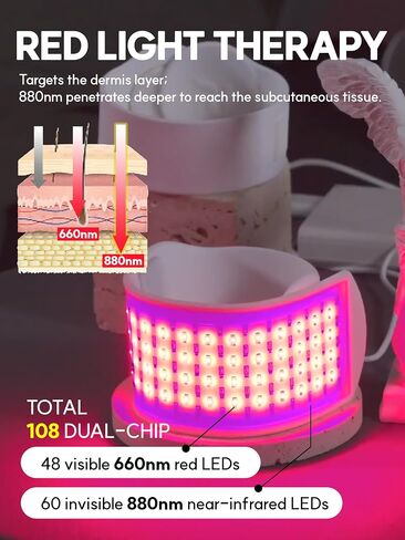 Red Light Therapy for Wrist, Neck, Hands, Ankle with 108 Near Infrared Dual Chip LED 880nm 660nm, White Silicone Band, Brace, Heating pad, Portable, Flexible, P PEACH TECH, SALUS in Saudi Arabia