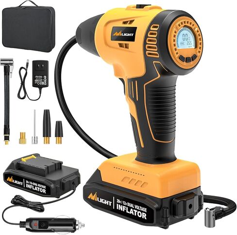منفاخ إطارات ضاغط هواء محمول من Nilight بقوة 12 فولت بقوة 120 رطل لكل بوصة مربعة، مضخة إطارات معدنية ذات أسطوانة مزدوجة وضغط إطارات رقمي سريع النفخ وإيقاف تلقائي لمضخة الإطارات للسيارة والدراجات النارية وسيارات الدفع الرباعي، ضمان لمدة عامين in Kuwait