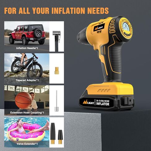 منفاخ إطارات ضاغط هواء محمول من Nilight بقوة 12 فولت بقوة 120 رطل لكل بوصة مربعة، مضخة إطارات معدنية ذات أسطوانة مزدوجة وضغط إطارات رقمي سريع النفخ وإيقاف تلقائي لمضخة الإطارات للسيارة والدراجات النارية وسيارات الدفع الرباعي، ضمان لمدة عامين in Kuwait