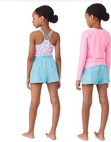 Saint Eve Kids Girls Swimsuit من 3 قطع-حارس طفح جلدي طويل الأكمام ، مبطن ، قطعة واحدة ، UPF 50+ ، سراويل للسباحة للسباحة ، الشاطئ ، المخيم in Kuwait
