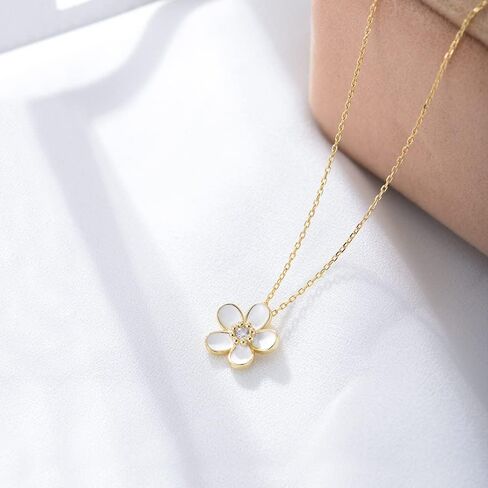 Sluynz Solid 925 Sterling Silver Flower Rlglace للقلادة للنساء المراهقات قلادة قلادة زهرة بيضاء in Saudi Arabia
