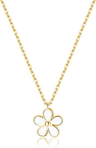 Reffeer Solid 925 Sterling Silver Daisy Flower Necklace Choker for Women Teen Girls Flower Pendant Necklace in Kuwait