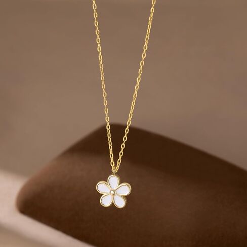Reffeer Solid 925 Sterling Silver Daisy Flower Necklace Choker for Women Teen Girls Flower Pendant Necklace in Kuwait