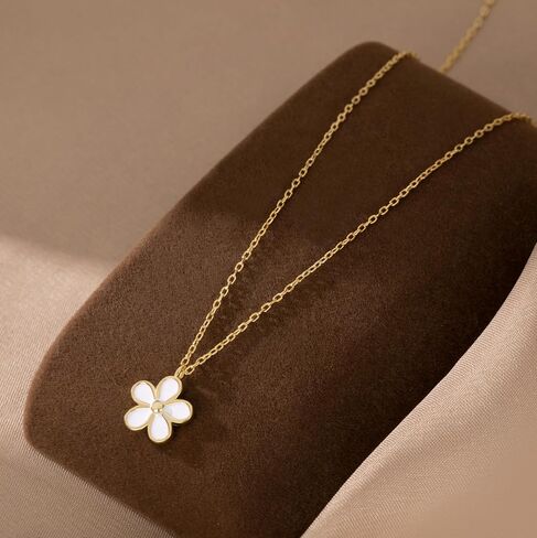 Reffeer Solid 925 Sterling Silver Daisy Flower Necklace Choker for Women Teen Girls Flower Pendant Necklace in Kuwait
