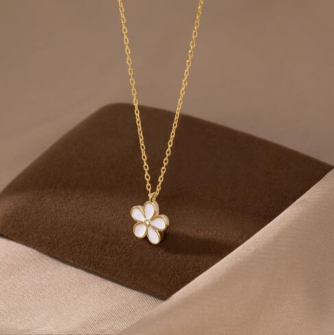 Reffeer Solid 925 Sterling Silver Daisy Flower Necklace Choker for Women Teen Girls Flower Pendant Necklace in Kuwait