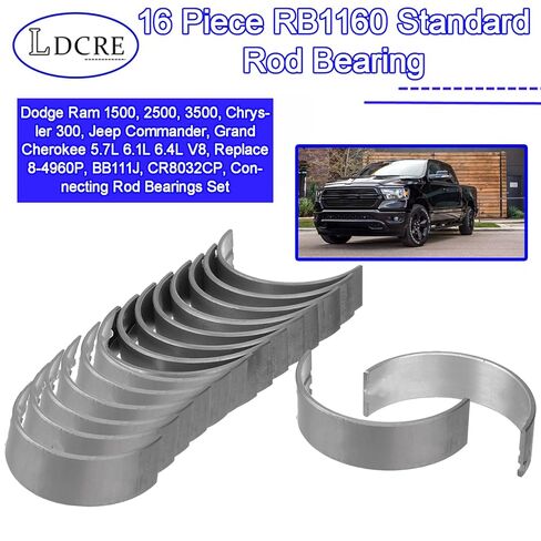 16 Piece RB1160 Standard Rod Bearing Set for Dodge Ram 1500, 2500, 3500, Chrysler 300, Jeep Commander, Grand Cherokee 5.7L 6.1L 6.4L V8, Replace 8-4960P, BB111J, CR8032CP, Connecting Rod Bearings Set in Saudi Arabia